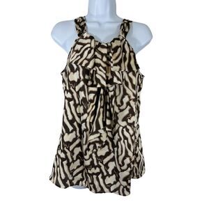 ADiva Women's SZ L Printed Sleeveless Polyester Top Preowned ‎ Brown, White